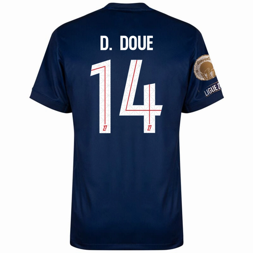 Nike D. Doue Men's PSG Home Jersey 25/26 w/ Ligue 1 Patch   Champions Patch (Navy/Red/White) Relaxed Performance Quick Adjust