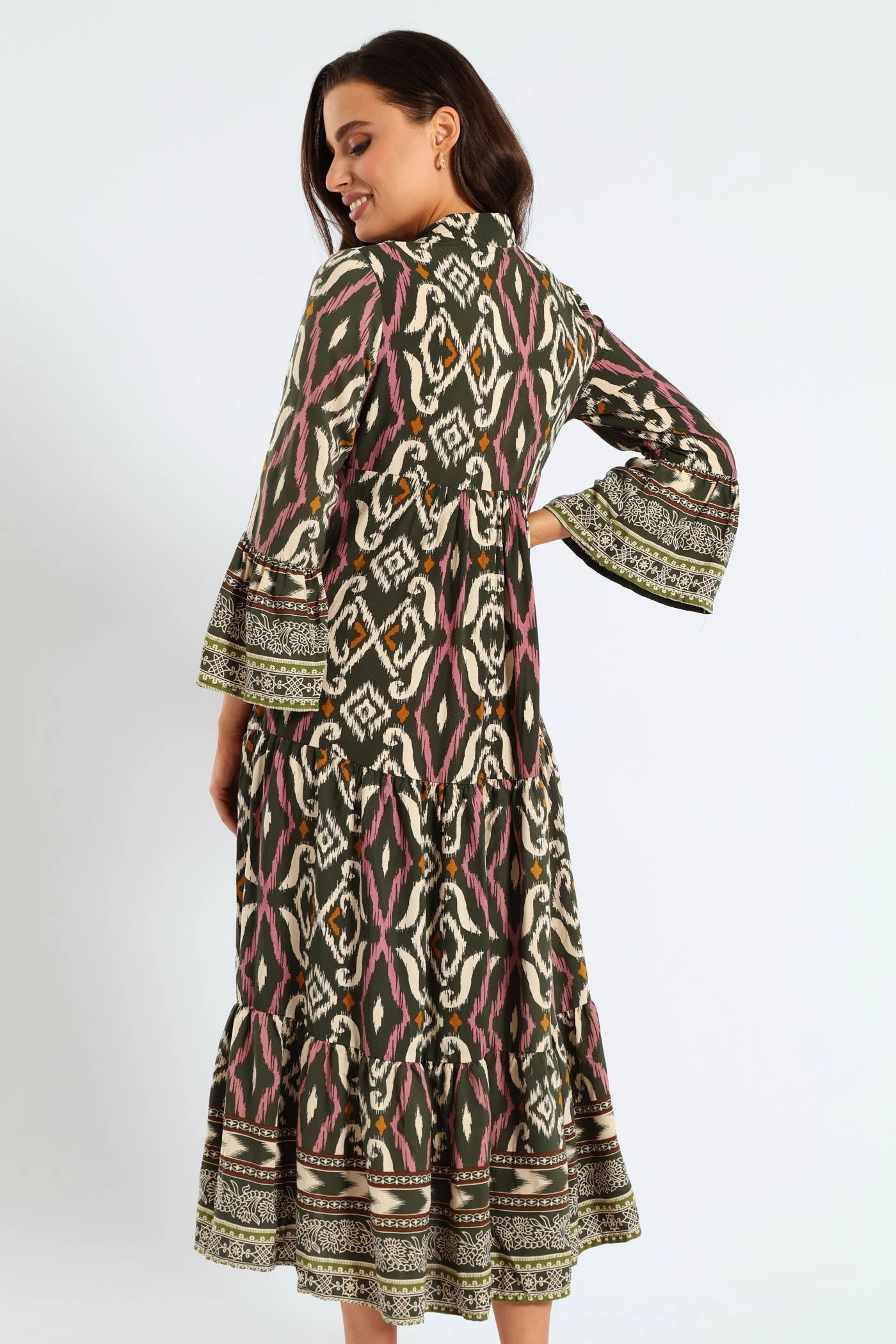 3/4 Sleeve Palm Border Print Tent Midaxi Dress - Multi All Moments Profile Enhancer