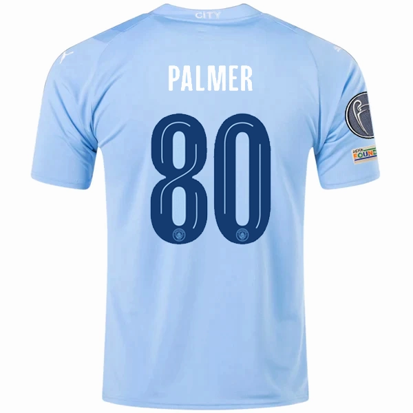 Puma Manchester City Cole Palmer Home Jersey w/ Champions League   Club World Cup Patches 23/24 (Team Light Blue/Puma White) Machine Washable Durability Quick Comfort
