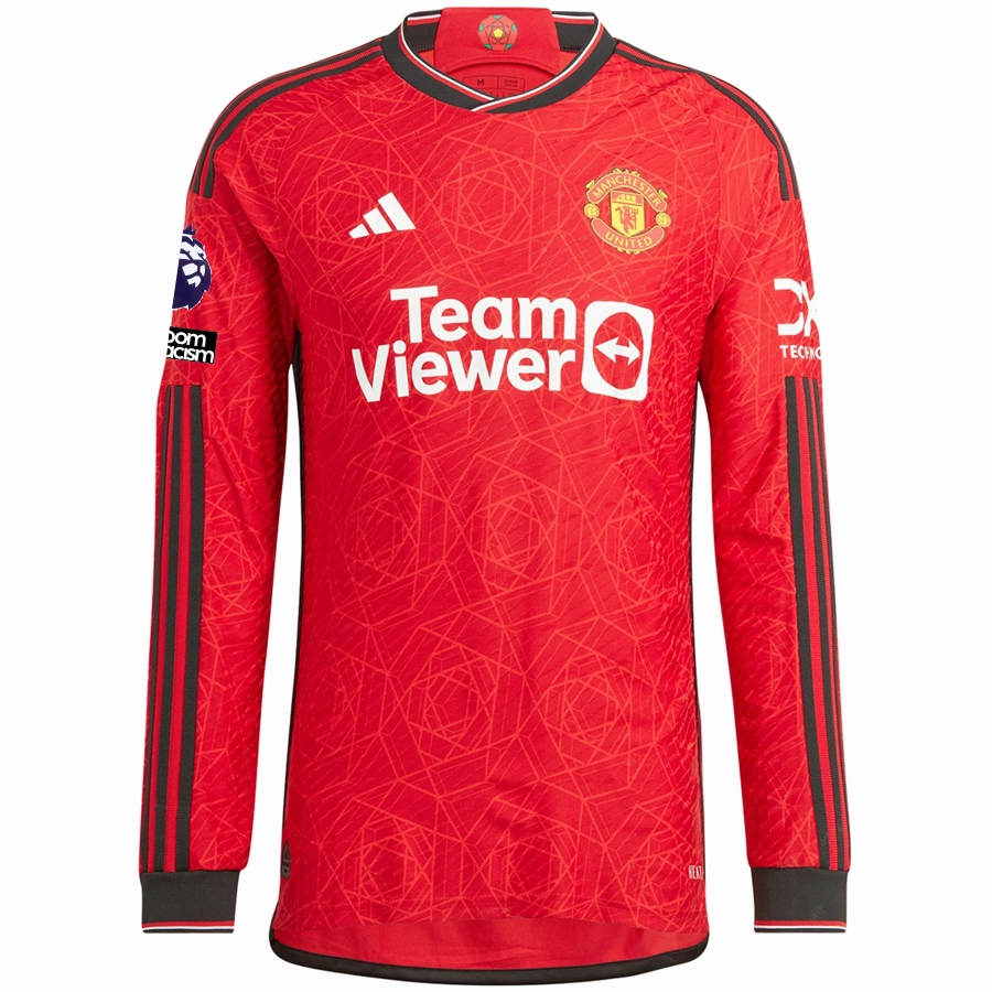 Cool Weather Training Gear adidas Manchester United Authentic Jadon Sancho Long Sleeve Home Jersey w/ EPL   No Room For Racism Patches 23/24 (Team College Red)