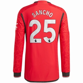 Simple Layer Sporty Look adidas Manchester United Authentic Jadon Sancho Long Sleeve Home Jersey w/ EPL   No Room For Racism Patches 23/24 (Team College Red)