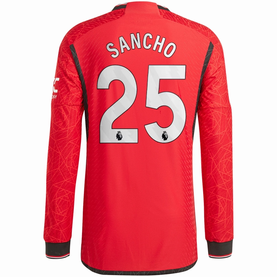 Core Feel Athletic Look adidas Manchester United Authentic Jadon Sancho Long Sleeve Home Jersey w/ EPL   No Room For Racism Patches 23/24 (Team College Red)