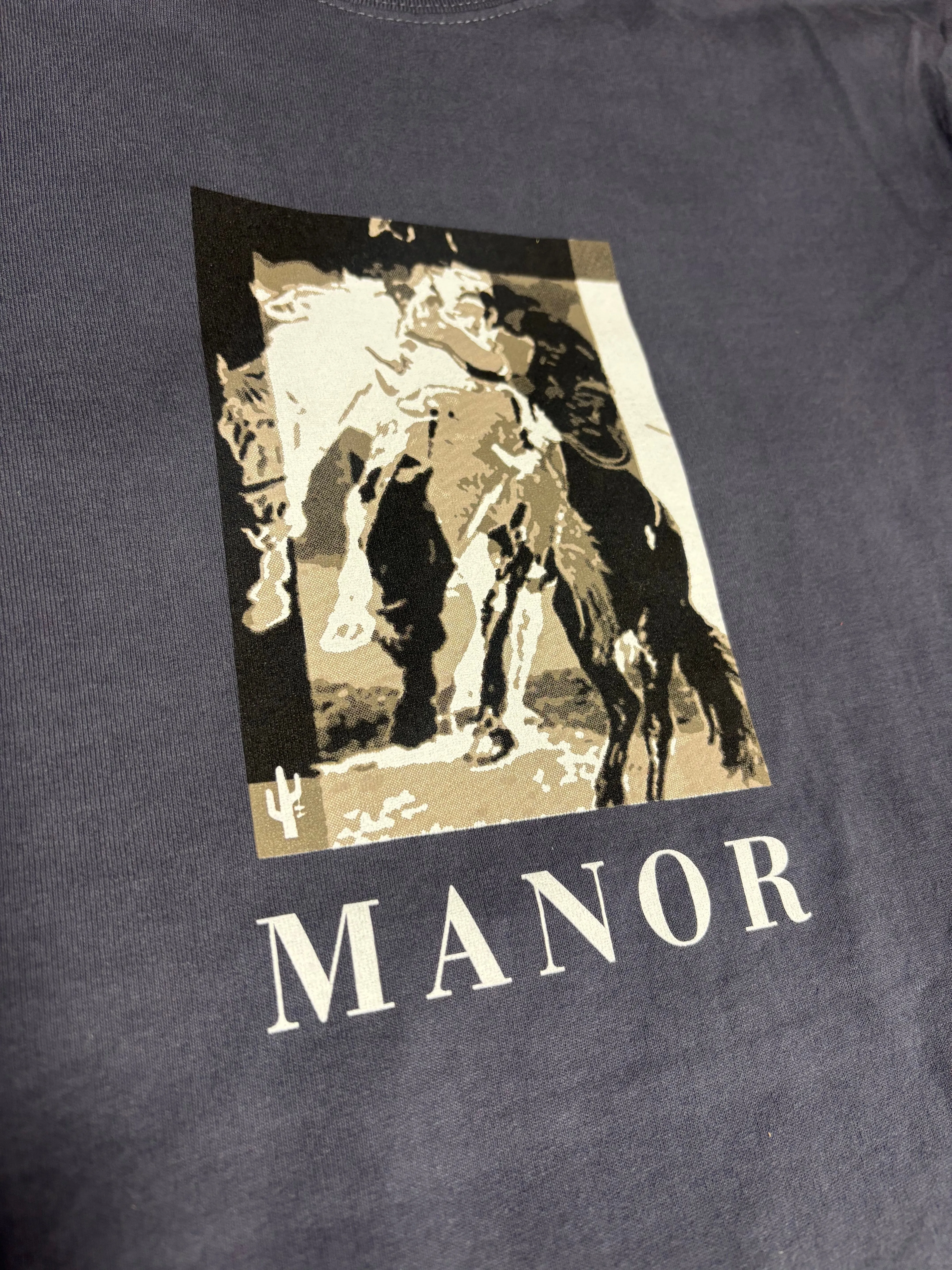 WrinkleFreeFabric ElasticCuffDesign Manor "Cowboy" T-Shirt M - Navy