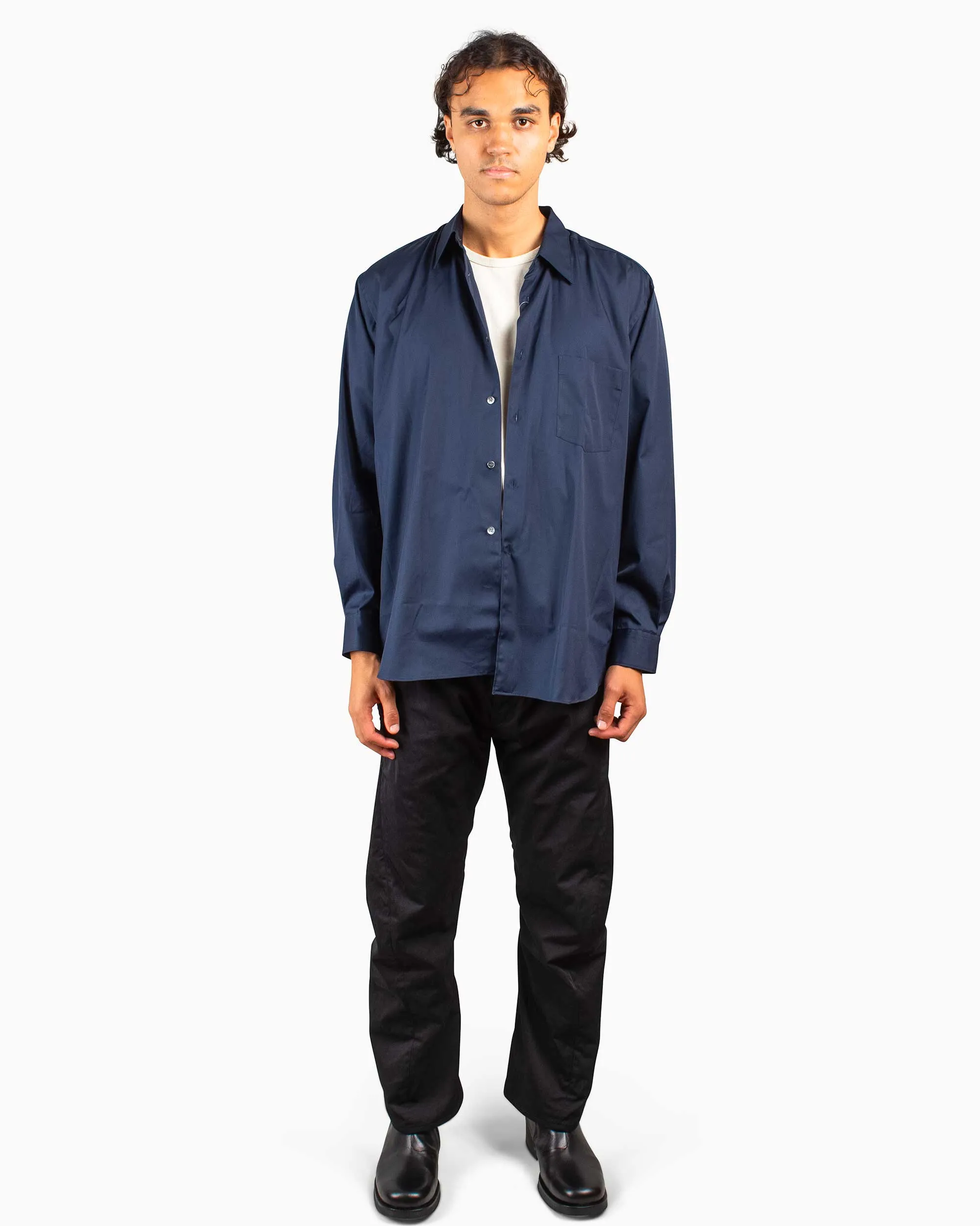 Comme des Gar?ons SHIRT Wide Classic Big Collar Shirt Navy Polished Placket