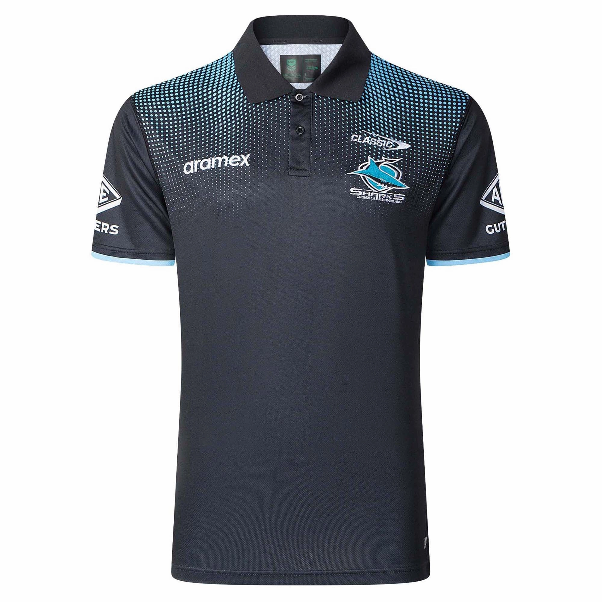 Dynamic Fit Technology Anti Shrink Treatment Men's NRL Cronulla-Sutherland Sharks 2025 Media Polo