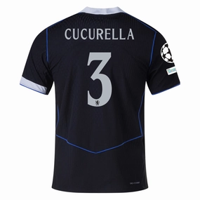 Nike Cucurella Chelsea T90 Authentic Third Jersey w/ Champions League & World Champions Patch 25/26 (Black/Silver) Lightweight Layering Airflow Optimized