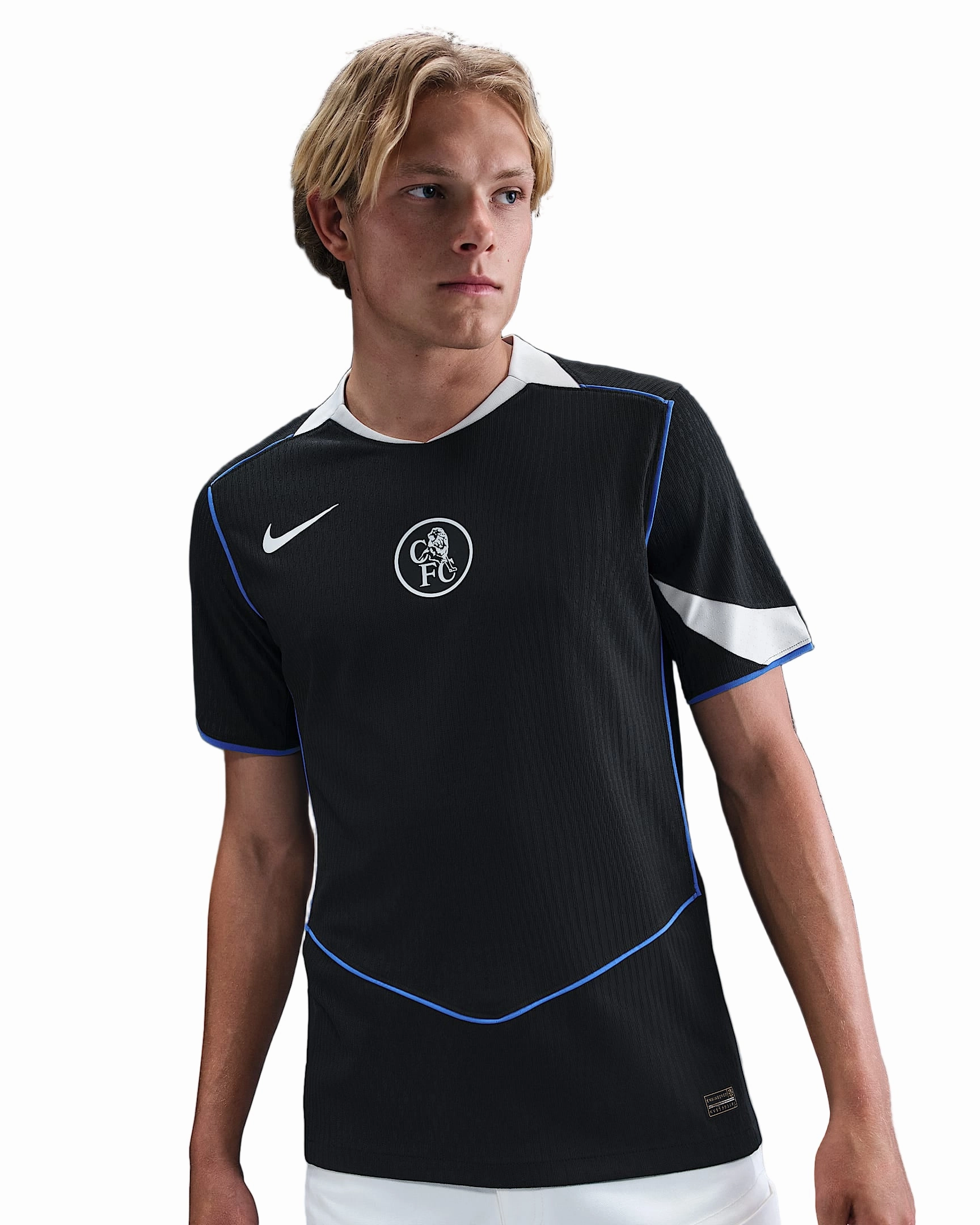 Nike Cucurella Chelsea T90 Authentic Third Jersey w/ Champions League & World Champions Patch 25/26 (Black/Silver) Zero Distraction Tagging