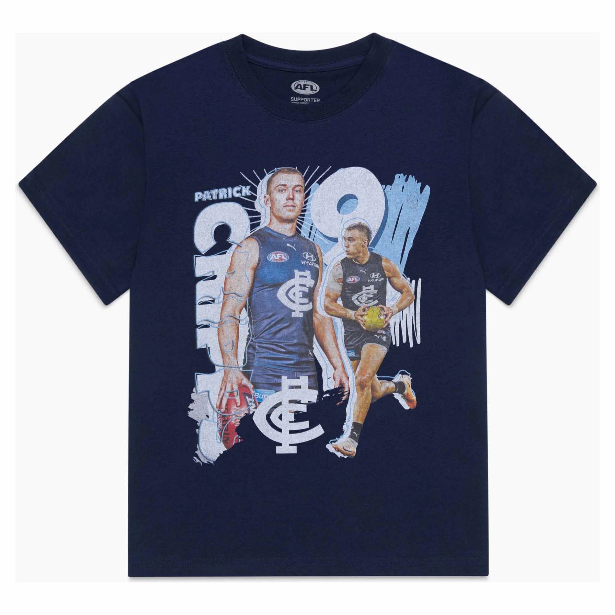 Junior's AFL Carlton Blues Football Club Patrick Cripps Landmark Player Tee Court Style Performance Layer