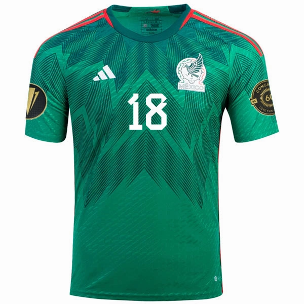 adidas Mexico Luis Chavez Authentic Home Jersey w/ Gold Cup Patches 22/23 (Vivid Green) Street Motion Action Performance