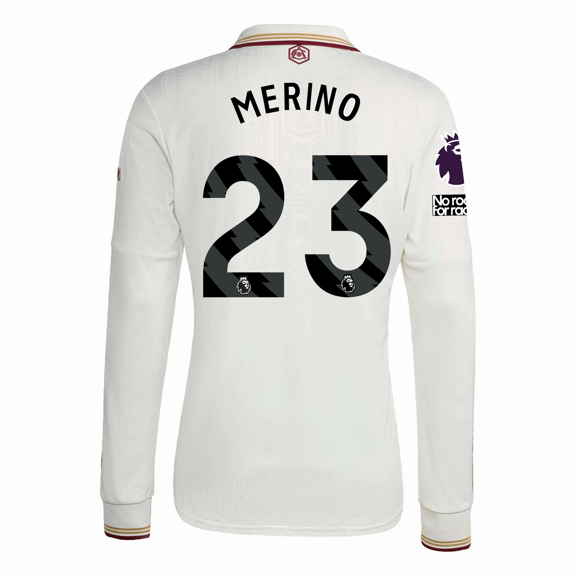 adidas Arsenal Mikel Merino Third Long Sleeve Jersey w/ EPL   No Room For Racism 25/26 (White/Burgundy) Reflective Safety Detailing
