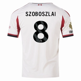 Odor Resistant Finish adidas Men's Liverpool Dominik Szoboszlai Away Jersey w/ EPL Champions Patch 25/26 (Wonder White)