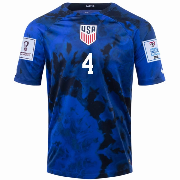 Nike United States Tyler Adams Away Jersey 22/23 w/ World Cup 2022 Patches (Bright Blue/White) Quick Recovery Fabric