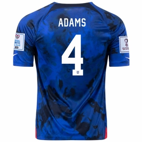 Nike United States Tyler Adams Away Jersey 22/23 w/ World Cup 2022 Patches (Bright Blue/White) Enhanced Air Circulation Speed Comfort