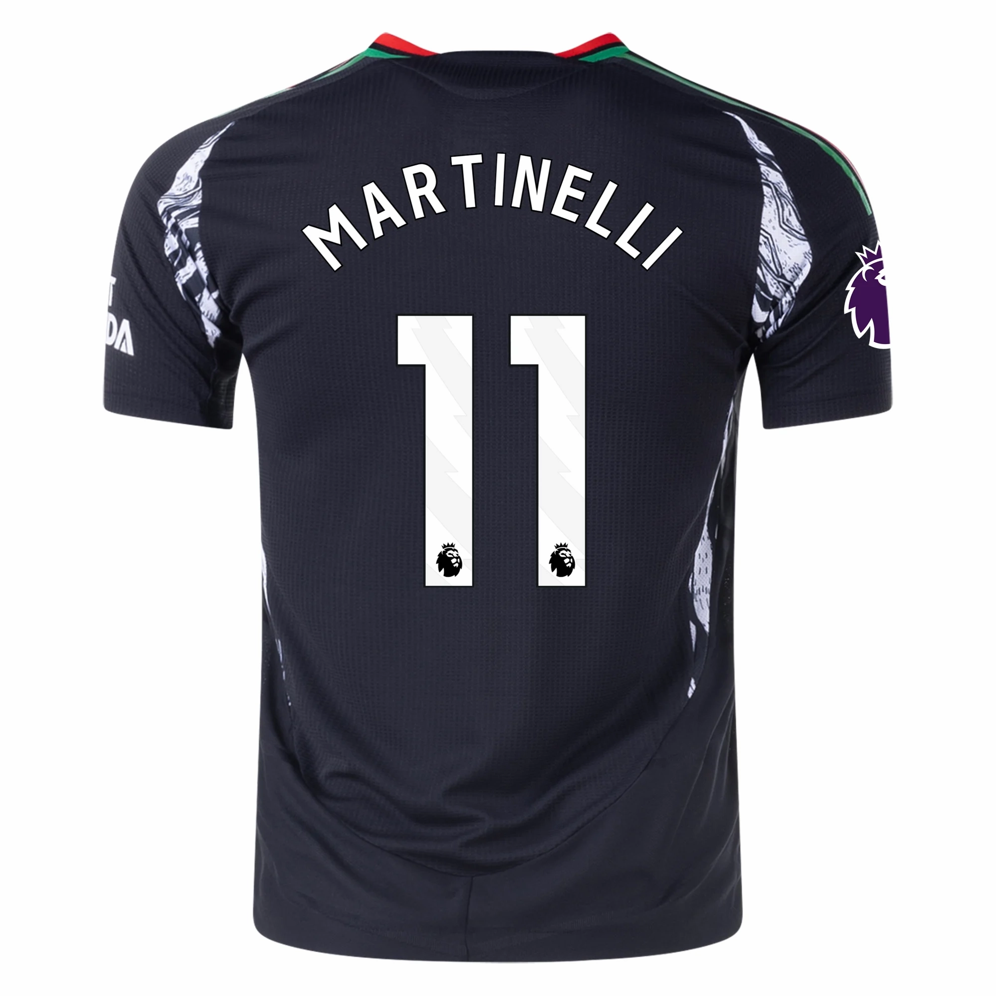 adidas Arsenal Authentic Gabriel Martinelli Away Jersey w/ EPL Patch 24/25 (Black) Bonded Armhole Frames Double Layered Hem
