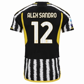 adidas Alex Sandro Juventus Home Authentic Jersey 23/24 w/ Serie A Patch (Black/White) Vivid Pattern