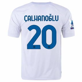 Layered Panel Design Flexible Collar Design Nike Inter Milan Hakan ?alhano?lu Away Jersey w/ Series A   Copa Italia Patches 23/24 (White/Lyon Blue)