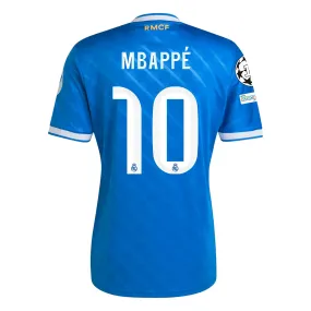 Energy Gear Cozy Layers adidas Kylian Mbappe Men's Real Madrid Third Jersey 25/26 w/ Champions League Patches (Blue/White)
