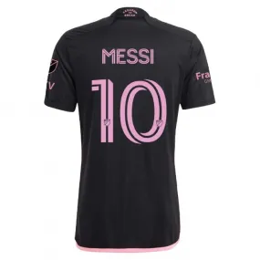 adidas Men's Lionel Messi Inter Miami Away Jersey 23/24 w/ MLS Apple   Sponsors Patches (Black/True Pink) Friction Free Boost Fit