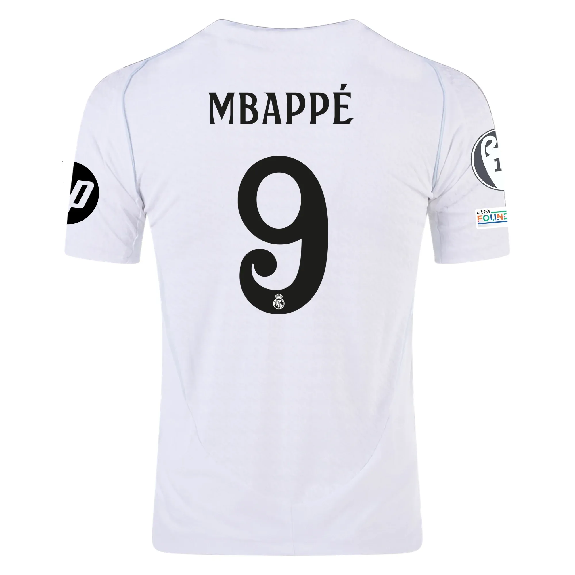 adidas Real Madrid Authentic Kylian Mbappe Home Jersey w/ Champions League Patches 24/25 (White/Black) Elastic Cuff Retention Anti Snag Fabric
