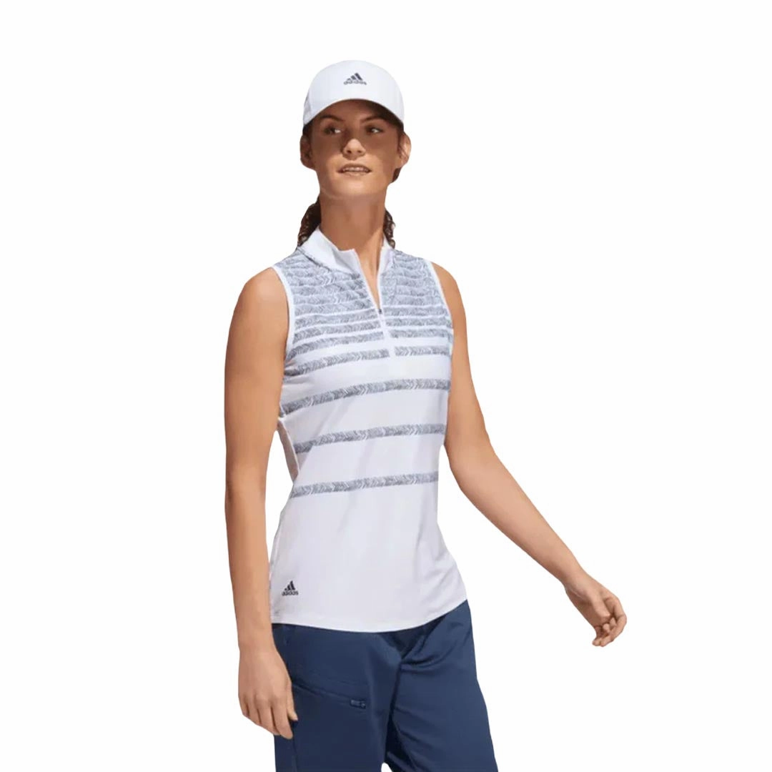 adidas - Women's Herringbone Stripe Sleeveless Polo (HG6966) Flexible Cuff Design