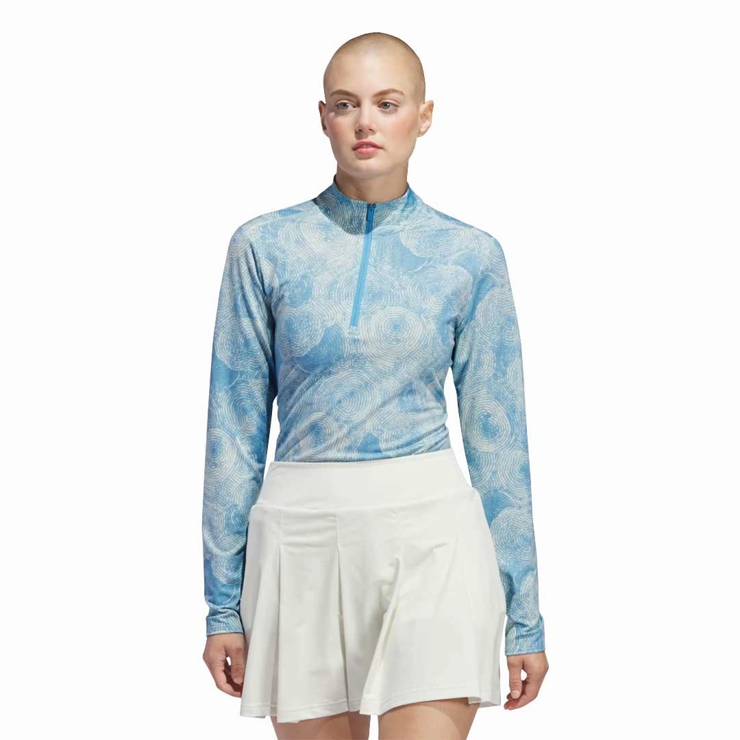 adidas - Women's Ultimate365 Printed 1/4 Zip Mock-Neck Long Sleeve Polo (IP4257) Thermal Conductive Yarn Smooth Lock Stitching