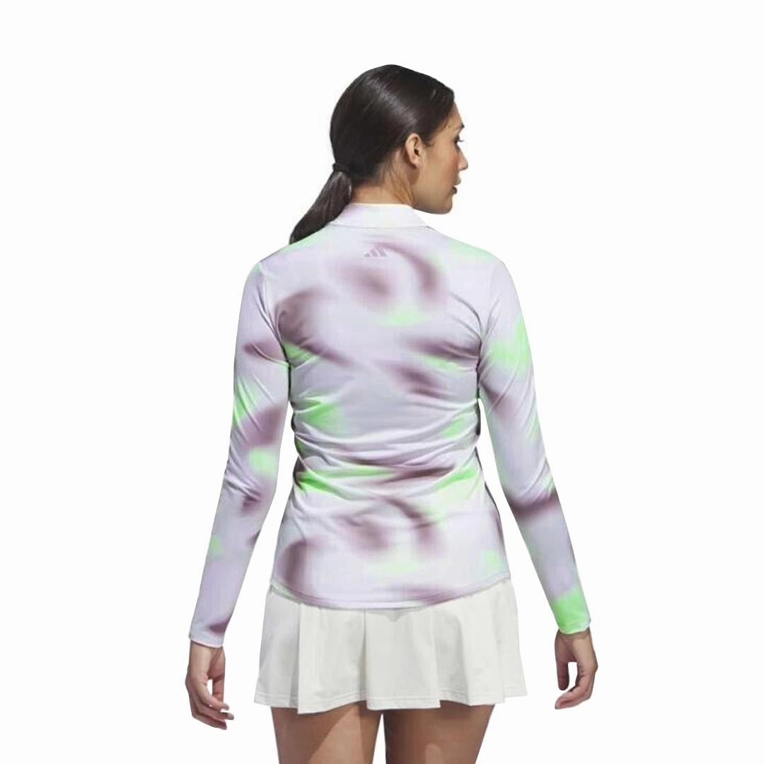 adidas - Women's Ultimate365 Printed 1/4 Zip Mock-Neck Long Sleeve Polo (IP4258) Moisture Management System Comfort Performance