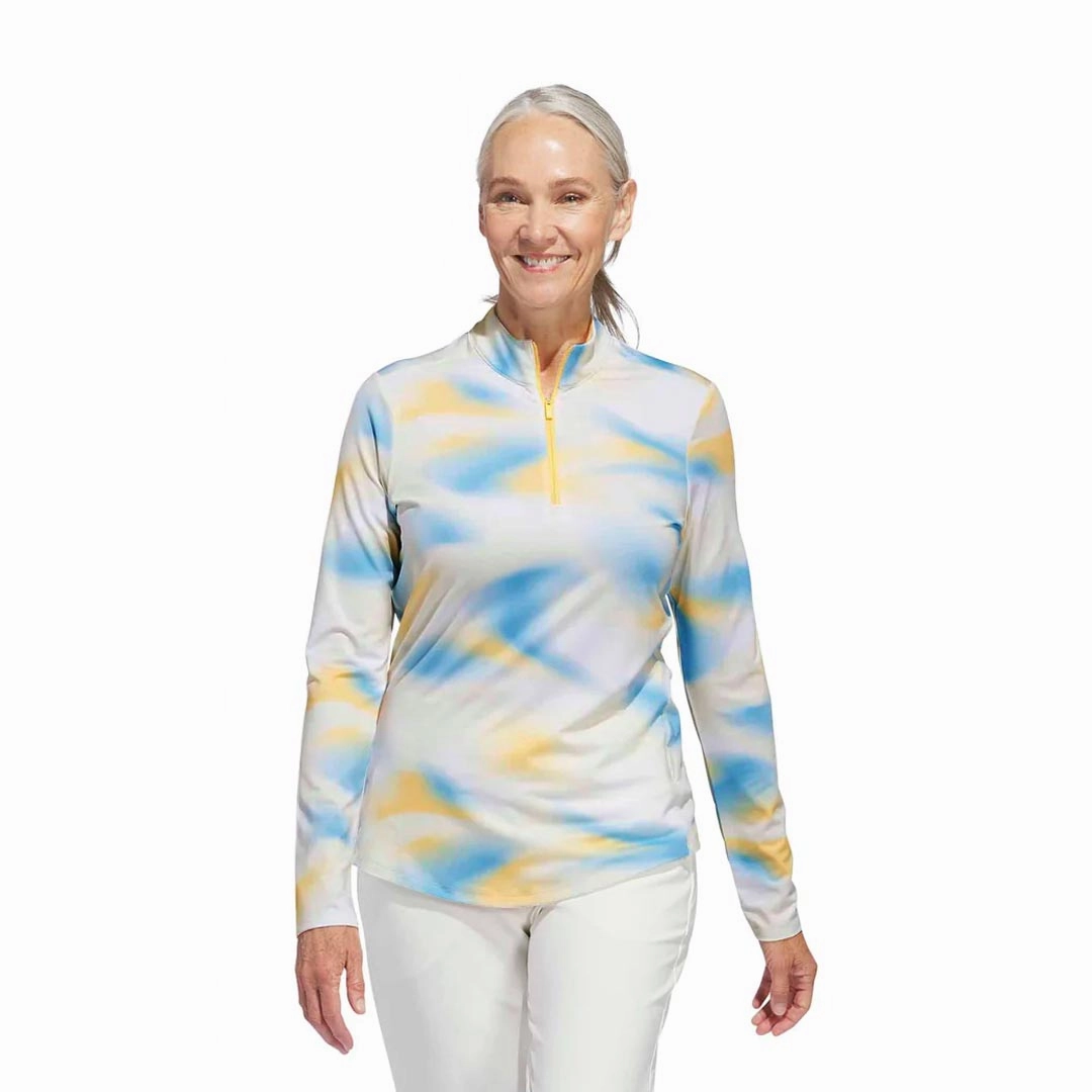 Casual Fit Any Move adidas - Women's Ultimate365 Printed 1/4 Zip Mock-Neck Long Sleeve Polo (IP4259)
