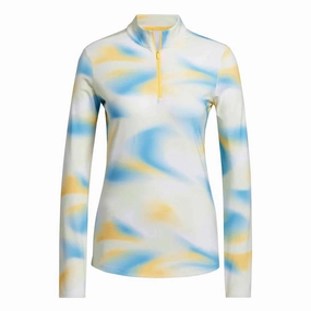 adidas - Women's Ultimate365 Printed 1/4 Zip Mock-Neck Long Sleeve Polo (IP4259) Tear Resistant Weave