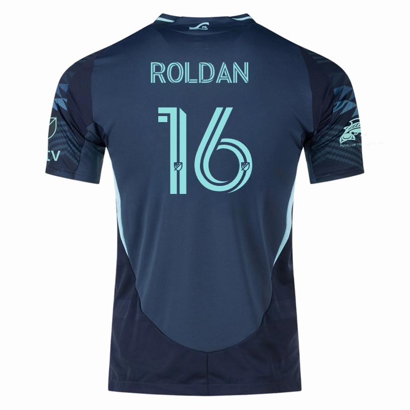 adidas A. Roldan Seattle Sounders Authentic Away Jersey 25/26 w/ MLS Patches & Sponsor (Aura Ink) Breathable Performance