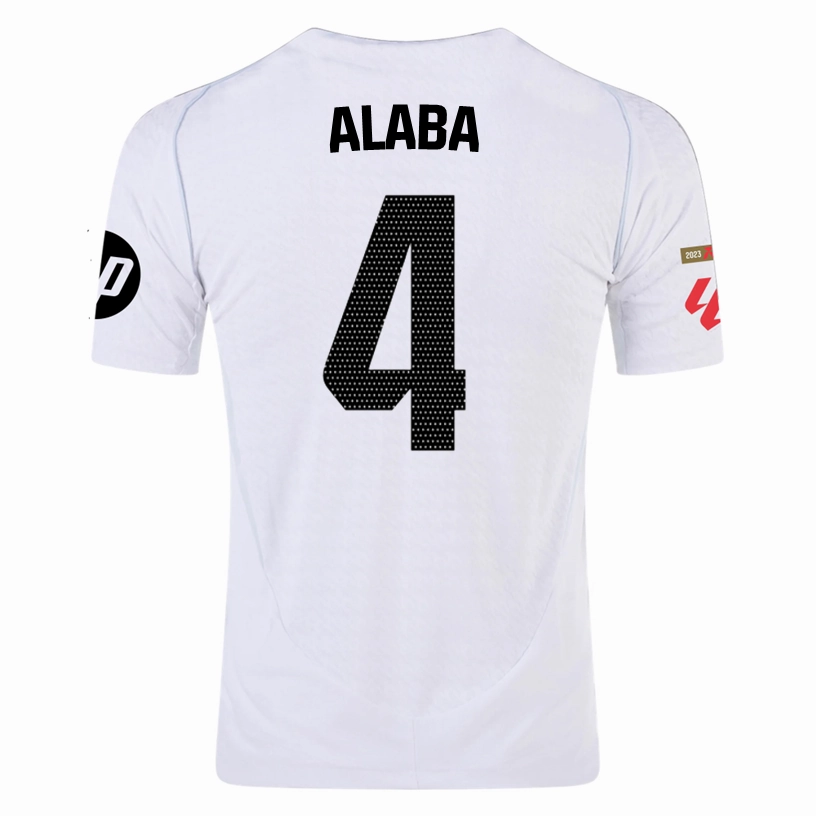 Easy Flow Comfort Stretch Fit adidas Alaba Real Madrid Authentic Home Jersey w/ La Liga Patches 24/25 (White/Black)