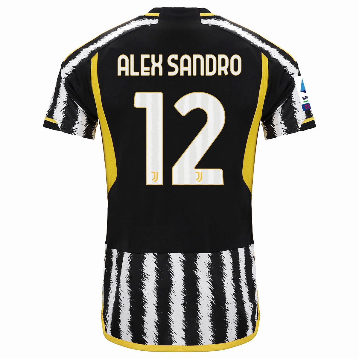 adidas Alex Sandro Juventus Home Jersey w/ Serie A Patch 23/24 (Black/White) Sport Performance Sublimation Ready Fabric