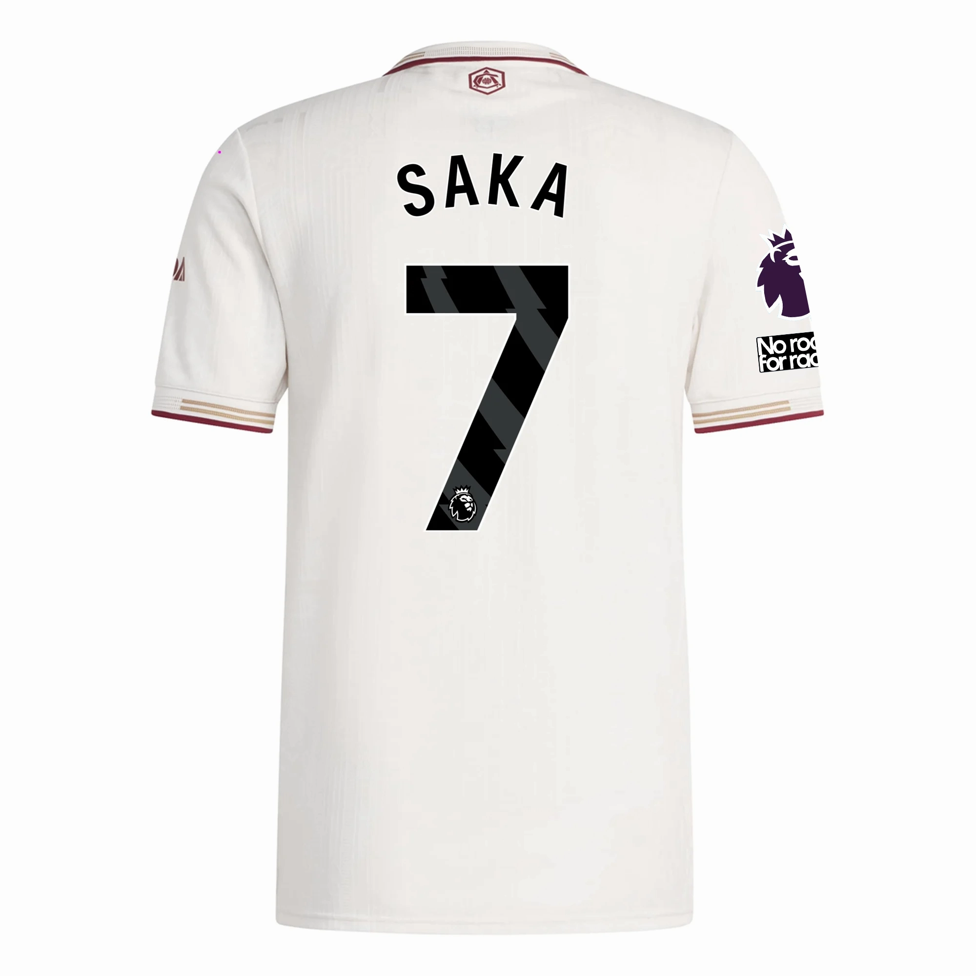 adidas Arsenal Authentic Bukayo Saka Third Jersey w/ EPL   No Room For Racism Patches 25/26 (White/Burgundy) Tubular Body Mapping