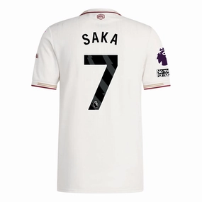 adidas Arsenal Authentic Bukayo Saka Third Jersey w/ EPL   No Room For Racism Patches 25/26 (White/Burgundy) Tubular Body Mapping