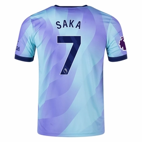 adidas Arsenal Authentic Bukayo Saka Third Jersey w/ EPL Patch 24/25 (Clear Aqua/Light Flash Purple) Performance Fit Compact Knit Texture