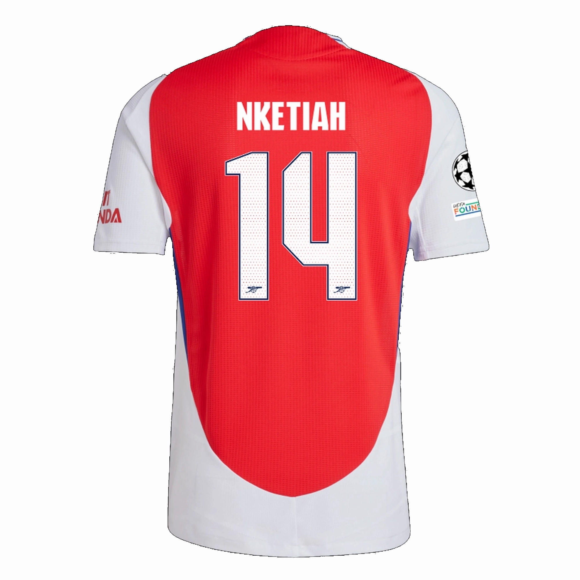 Reinforced Armholes Flatlock Seam Finish adidas Arsenal Authentic Eddie Nketiah Home Jersey w/ Champions League Patches 24/25 (Better Scarlet/White)