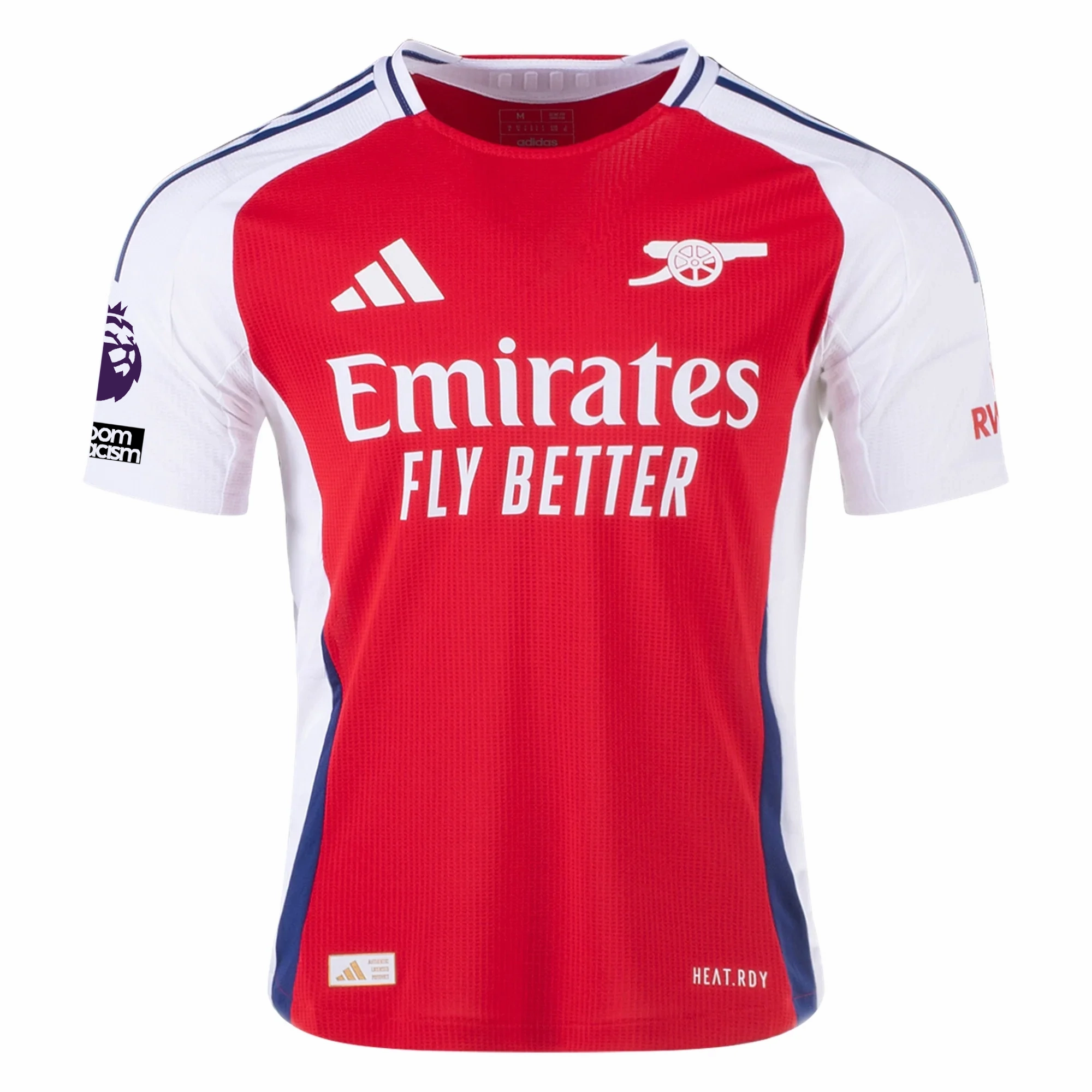adidas Arsenal Authentic Gabriel Martinelli Home Jersey w/ EPL   No Room For Racism Patches 24/25 (Better Scarlet/White) Comfort Apparel Mesh Ventilation Zones