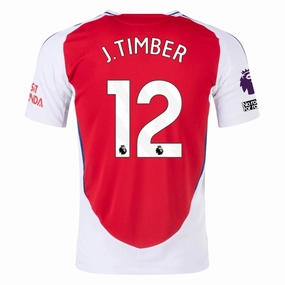 adidas Arsenal Authentic Jurrien Timber Home Jersey w/ EPL   No Room For Racism Patches 24/25 (Better Scarlet/White) Comfort Layer Non Chafing Neckline