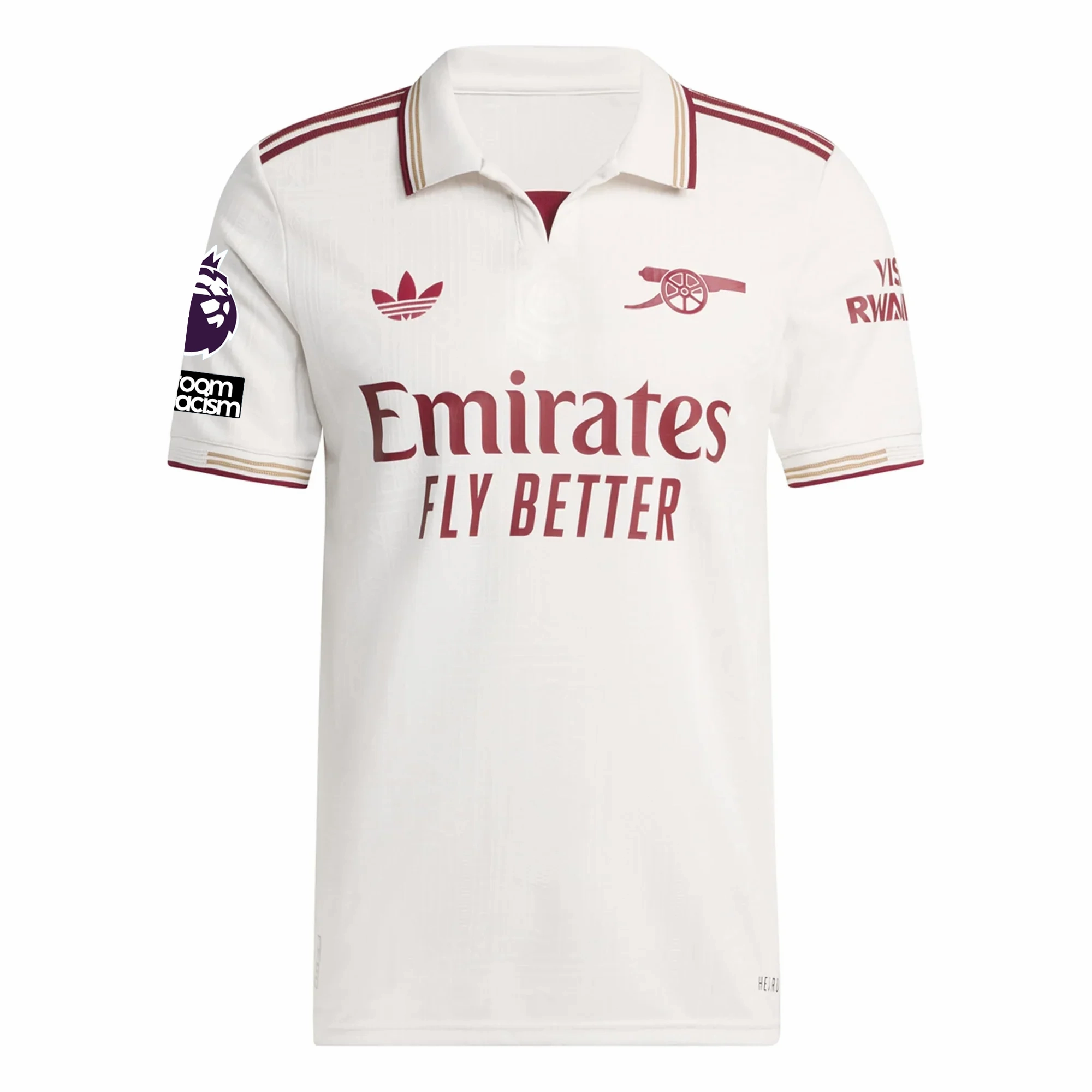 adidas Arsenal Authentic Kai Havertz Third Jersey w/ EPL   No Room For Racism Patches 25/26 (White/Burgundy) Ergonomic Articulated Fit