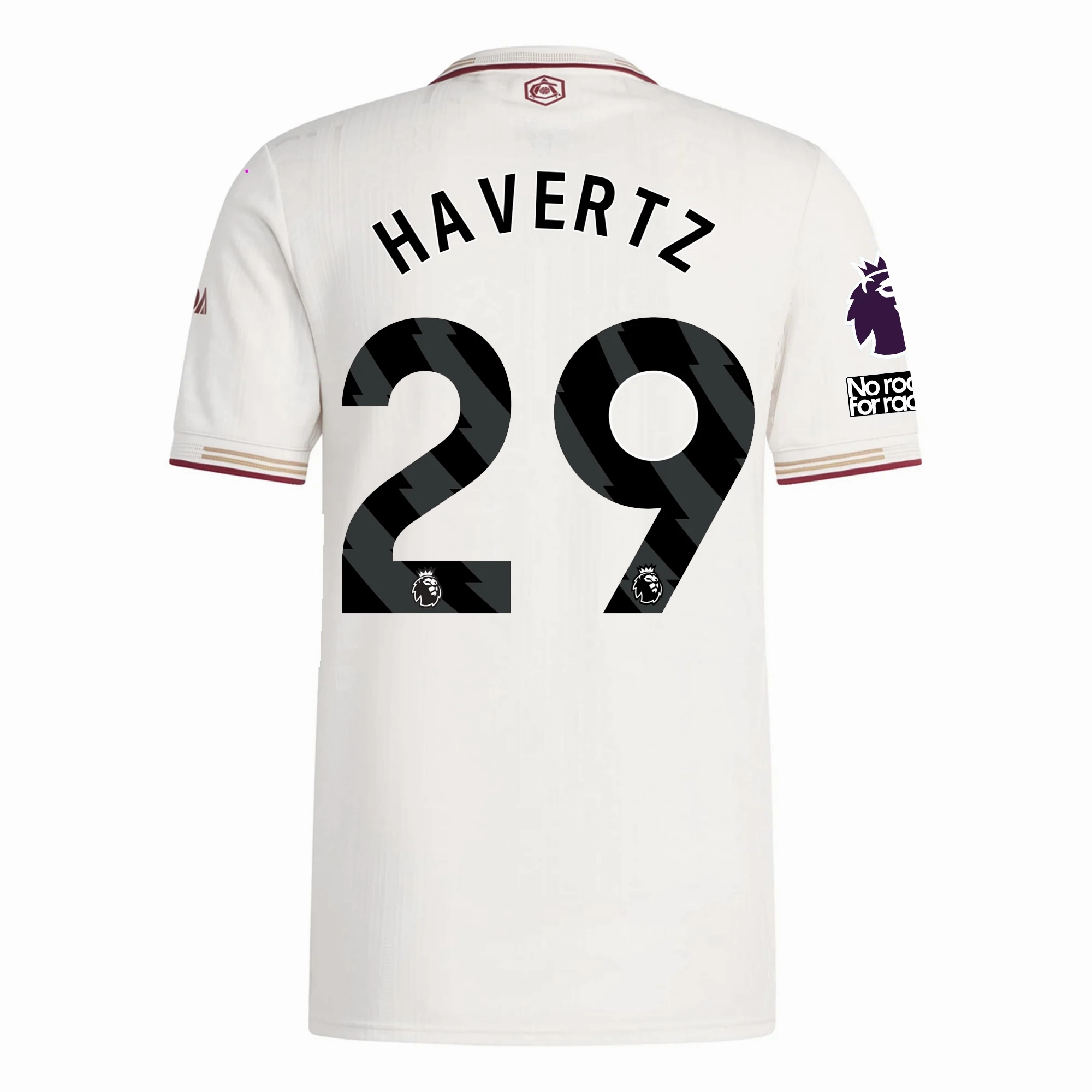 adidas Arsenal Authentic Kai Havertz Third Jersey w/ EPL   No Room For Racism Patches 25/26 (White/Burgundy) Durable Double Needle Hem Advanced Sweat Wicking