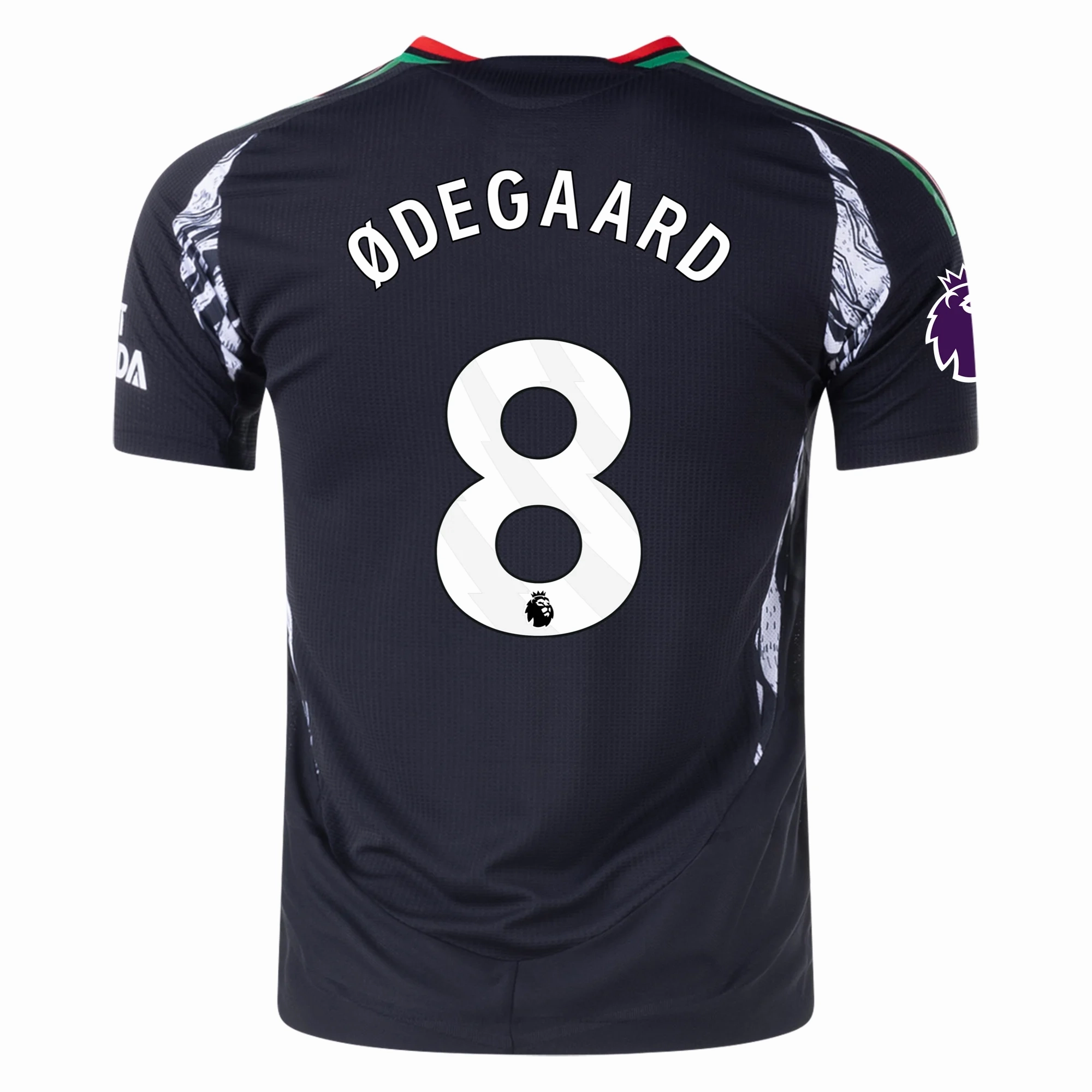 Fluid Fabric Snag Resistant Knit adidas Arsenal Authentic Martin Odegaard Away Jersey w/ EPL Patch 24/25 (Black)