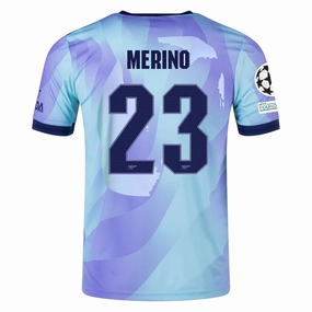 adidas Arsenal Authentic Mikel Merino Third Jersey w/ Champions League Patches 24/25 (Clear Aqua/Light Flash Purple) Any Season Fitness Apparel