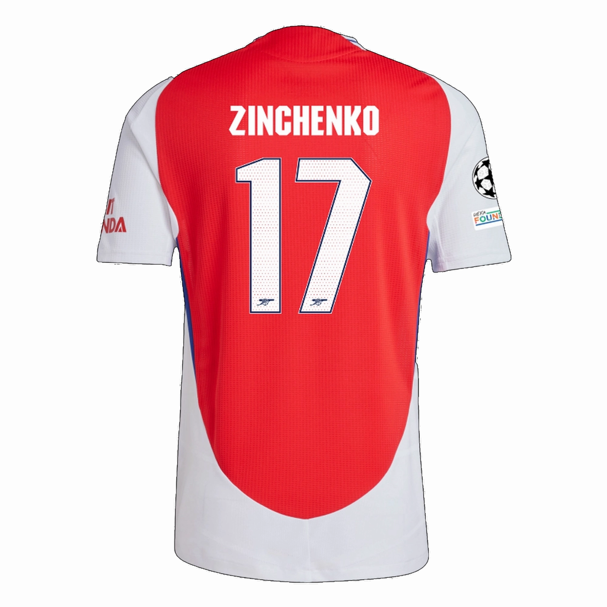 adidas Arsenal Authentic Oleksandr Zinchenko Home Jersey w/ Champions League Patches 24/25 (Better Scarlet/White) Comfort Fit Design Non Restrictive Cuffs