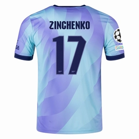 High Visibility Details adidas Arsenal Authentic Oleksandr Zinchenko Third Jersey w/ Champions League Patches 24/25 (Clear Aqua/Light Flash Purple)