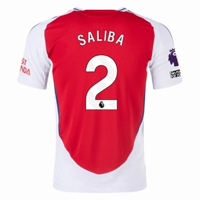 adidas Arsenal Authentic William Saliba Home Jersey w/ EPL   No Room For Racism Patches 24/25 (Better Scarlet/White) Anti Pilling Fabric Treatment Moisture Wicking Design