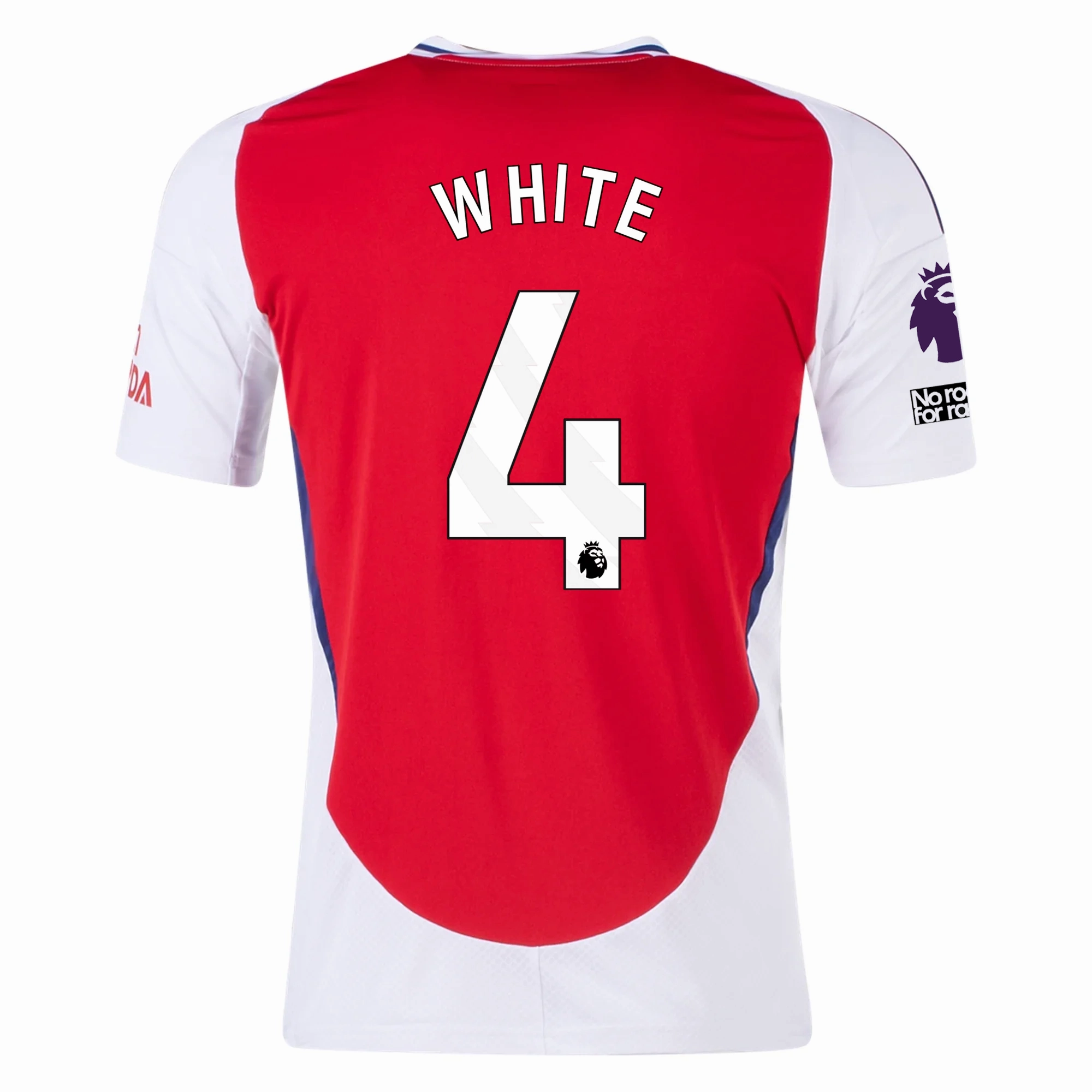 adidas Arsenal Ben White Home Jersey w/ EPL   No Room For Racism Patches 24/25 (Better Scarlet/White) Mesh Panel Ventilation Moisture Lock Reservoir