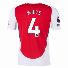 adidas Arsenal Ben White Home Jersey w/ EPL   No Room For Racism Patches 24/25 (Better Scarlet/White) Mesh Panel Ventilation Moisture Lock Reservoir