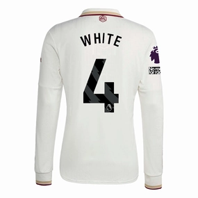 adidas Arsenal Ben White Third Long Sleeve Jersey w/ EPL   No Room For Racism 25/26 (White/Burgundy) Sport Ready Gear Tight Feel