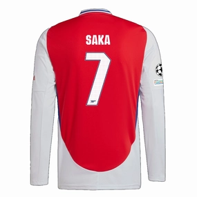 adidas Arsenal Bukayo Saka Home Long Sleeve Jersey w/ Champions League Patches 24/25 (Better Scarlet/White) Multi Directional Stretch Fit For Action