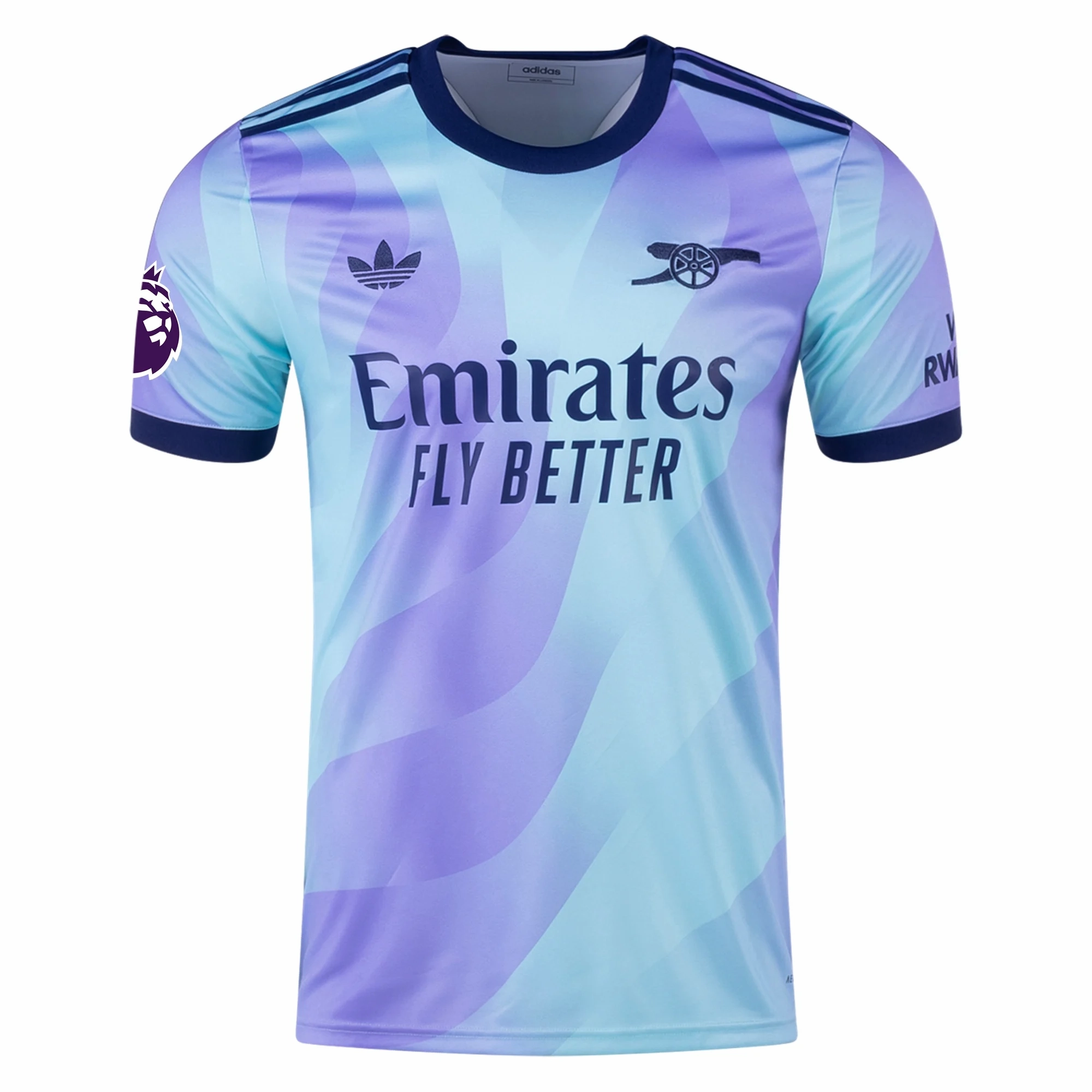 adidas Arsenal Bukayo Saka Third Jersey w/ EPL Patch 24/25 (Clear Aqua/Light Flash Purple) Raglan Sleeve Integration