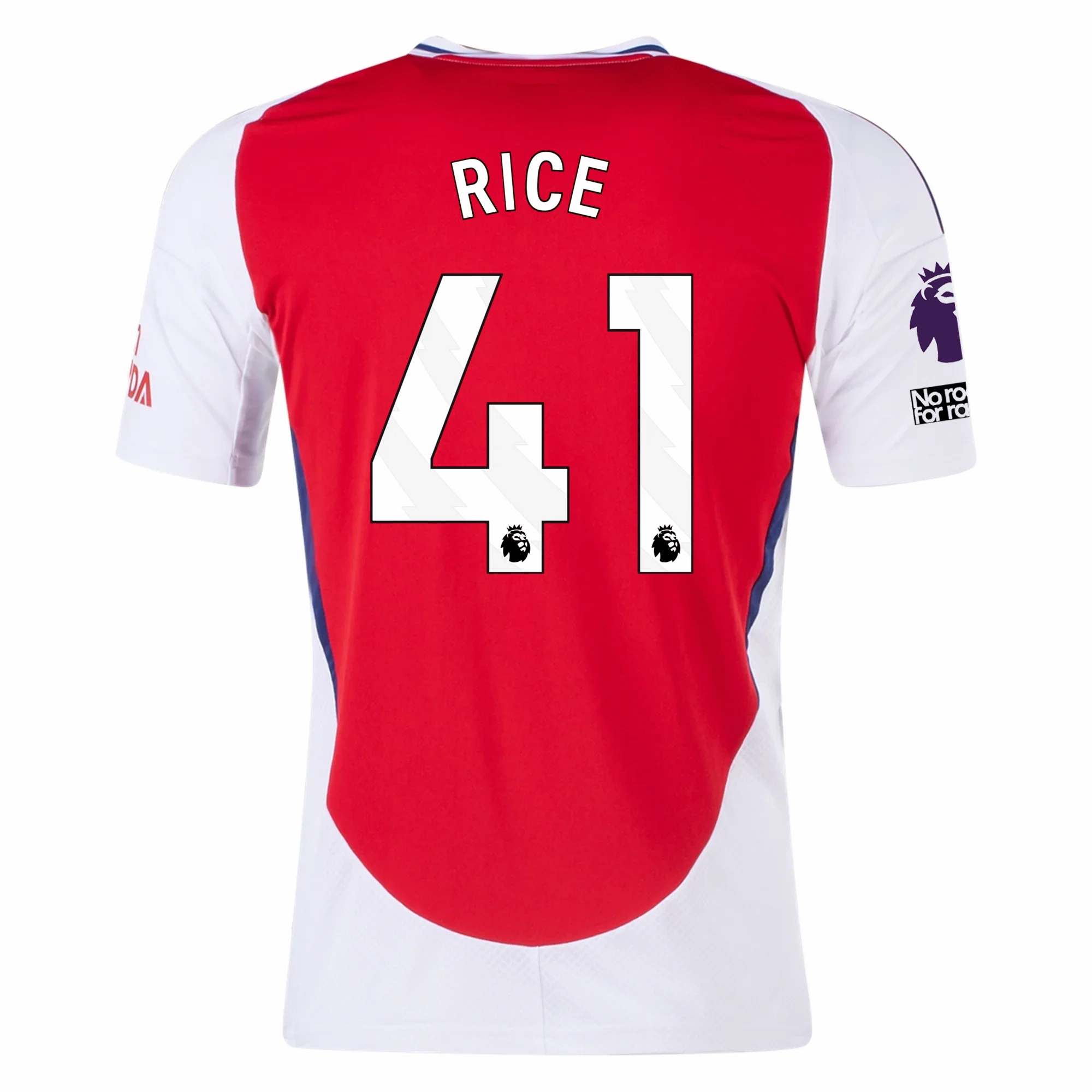 Bold Lettering Ultra Soft Weave adidas Arsenal Declan Rice Home Jersey w/ EPL   No Room For Racism Patches 24/25 (Better Scarlet/White)